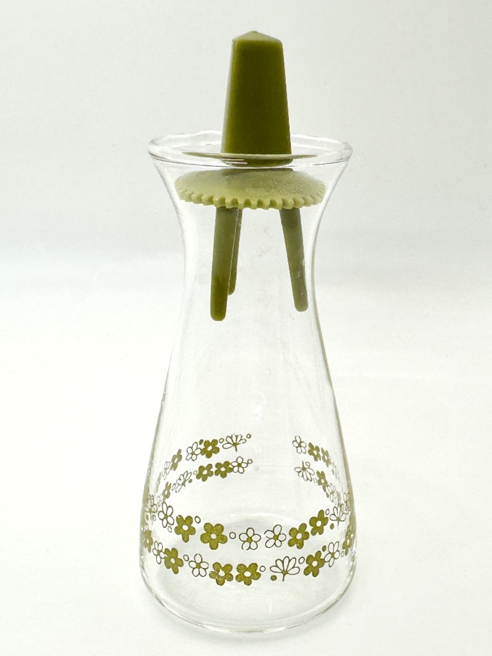 Pyrex Corelle Glass Spring Blossom Crazy Daisy Green Salt & Pepper Shaker 1970s